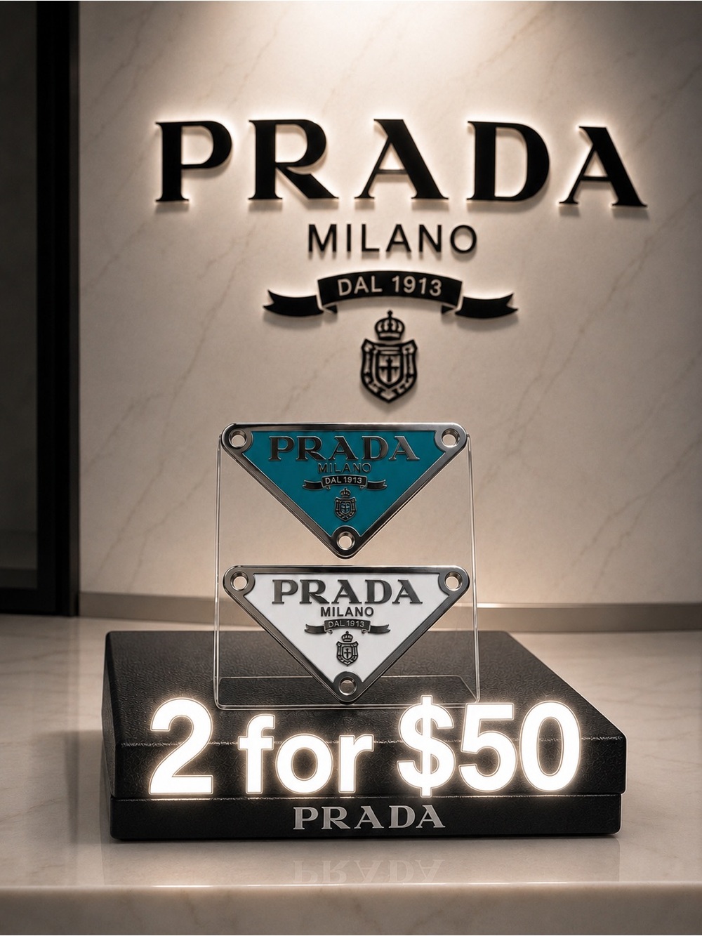 PRADA stamped Triangle Logo Charms/ Pendant/Zipper pull - Teal & White
